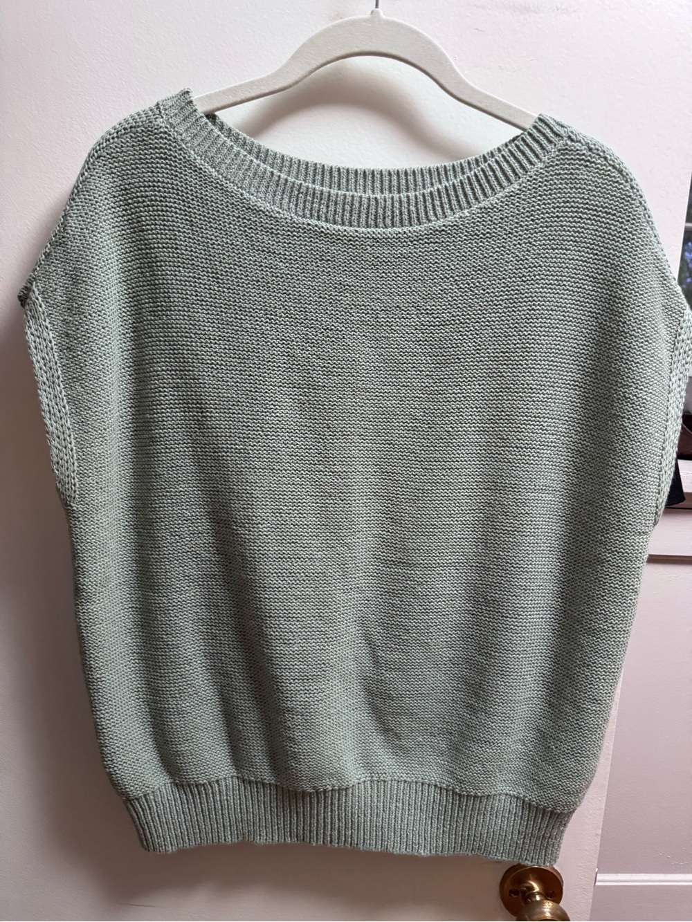LOFT Sage Green Crewneck Cap-Sleeve Sweater